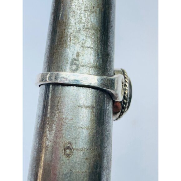 Estate Sterling Silver 925 Lapis Lazuli Ring Size 5 Heart Detail 3.8g Boho Chic - Picture 9 of 11